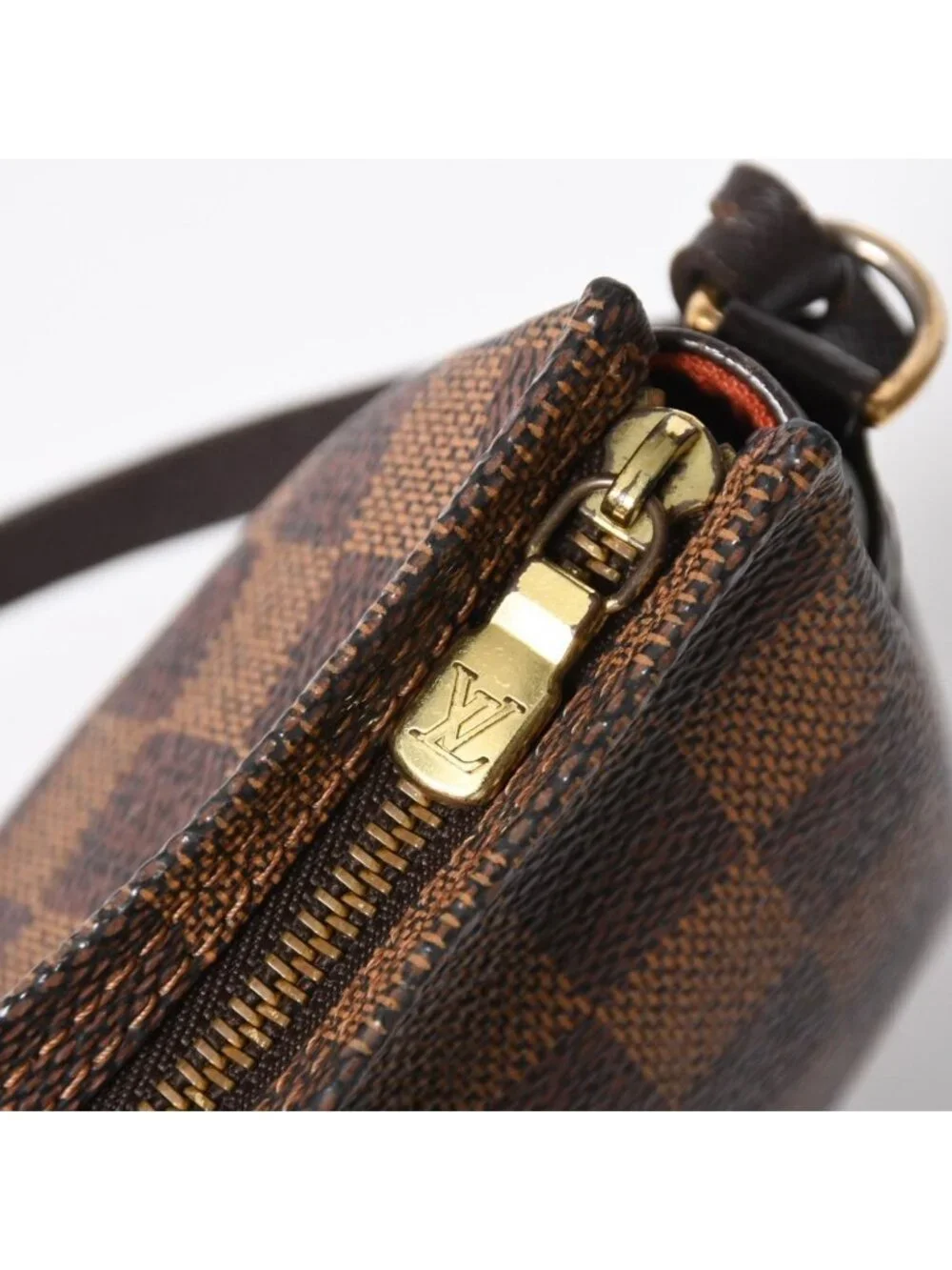 Louis Vuitton Trousse Makeup Pouch Handbag Damier Canvas Brown Gold